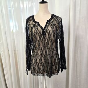 2/$30 Gimmicks Sheer‎ Black Lace Womens Top Size M Whimsigoth Dark Fairy